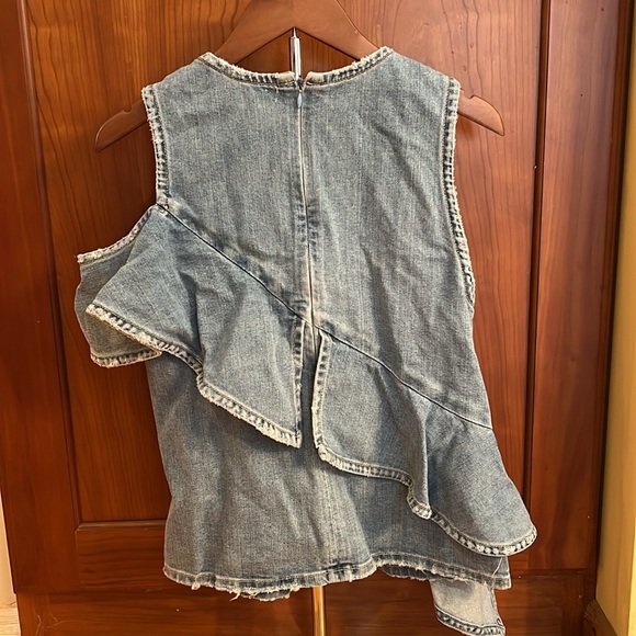 Jonathan Simkhai denim ruffle jean shirt - Picture 2 of 4